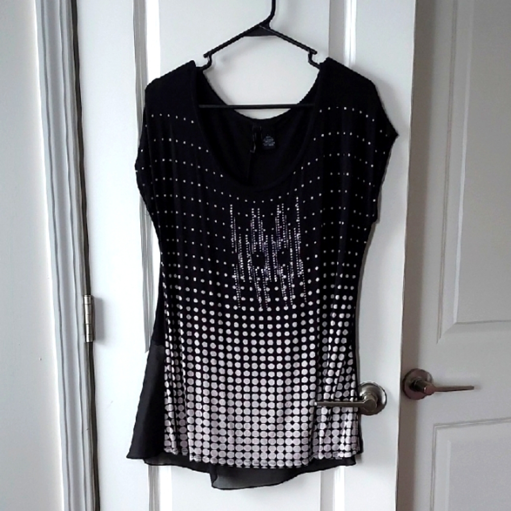 New Directions Black and White Dotted Women's Top Large